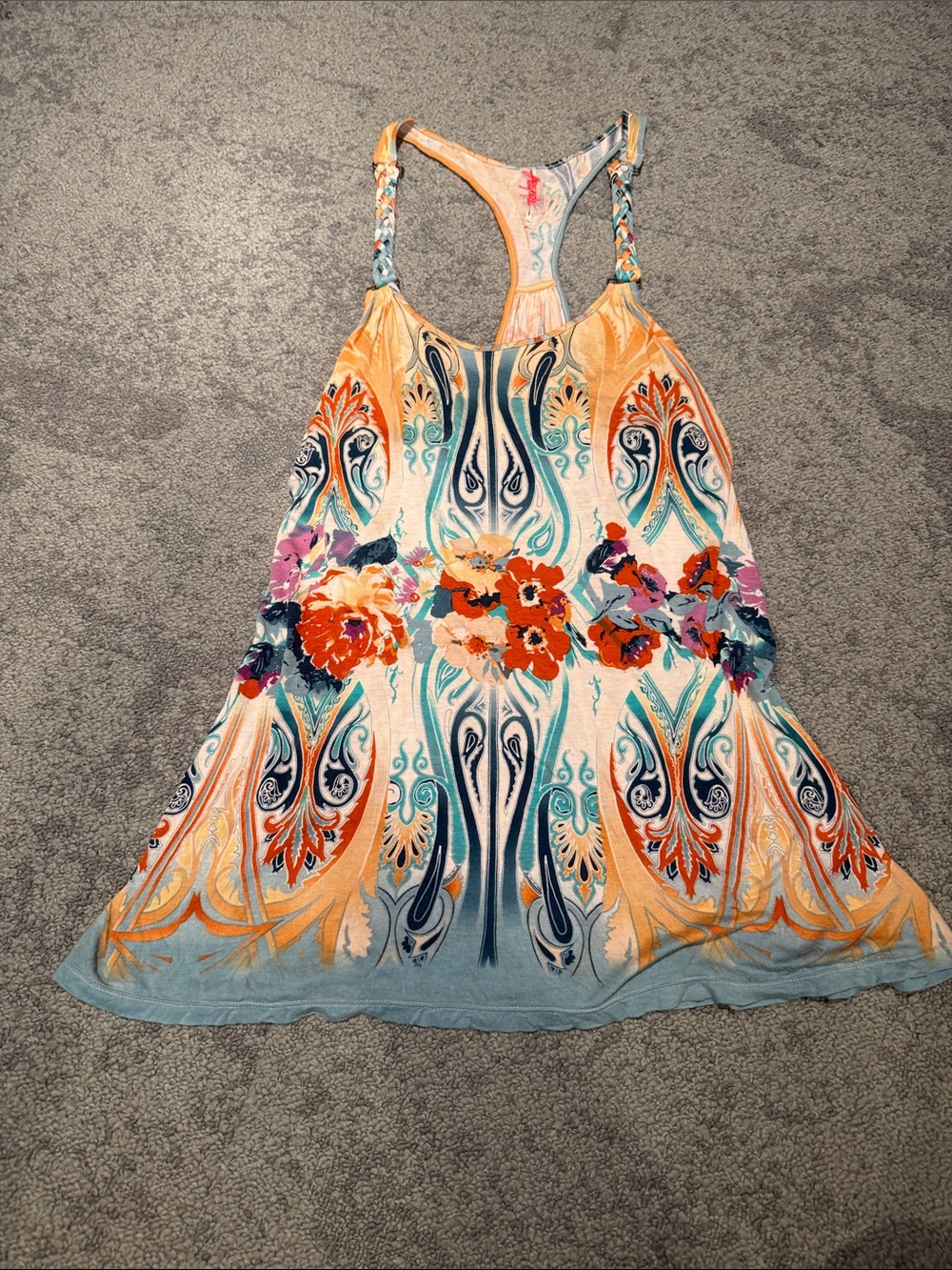Free People Multicolor Paisley Racerback tank — Orange, Teal & Navy Accents